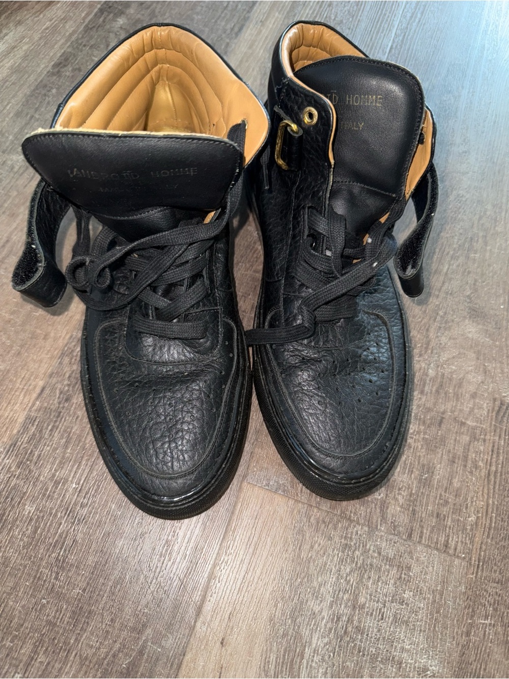 Black Leather High-Top Sneakers size 12